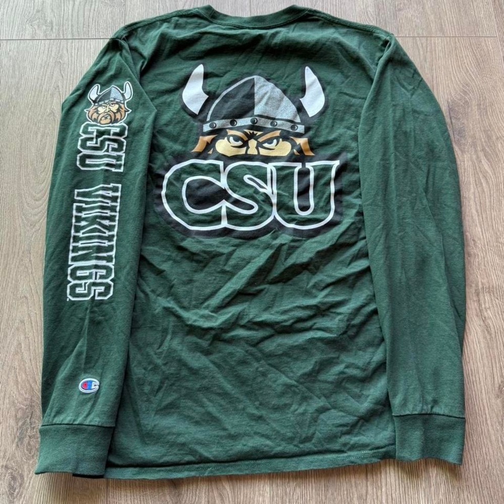Cleveland State Vikings Long Sleeve Shirt CSU Green College Graphic Tee Size M‎